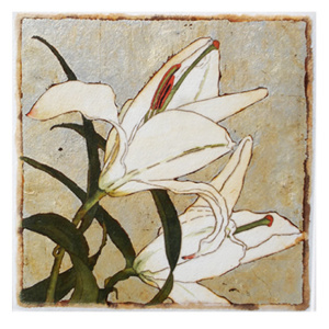 Silver Lily Series #78 - mixed media monoprint - 7×7 inches