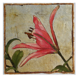 Silver Lily Series #84 - mixed media monotype - 7×7 inches